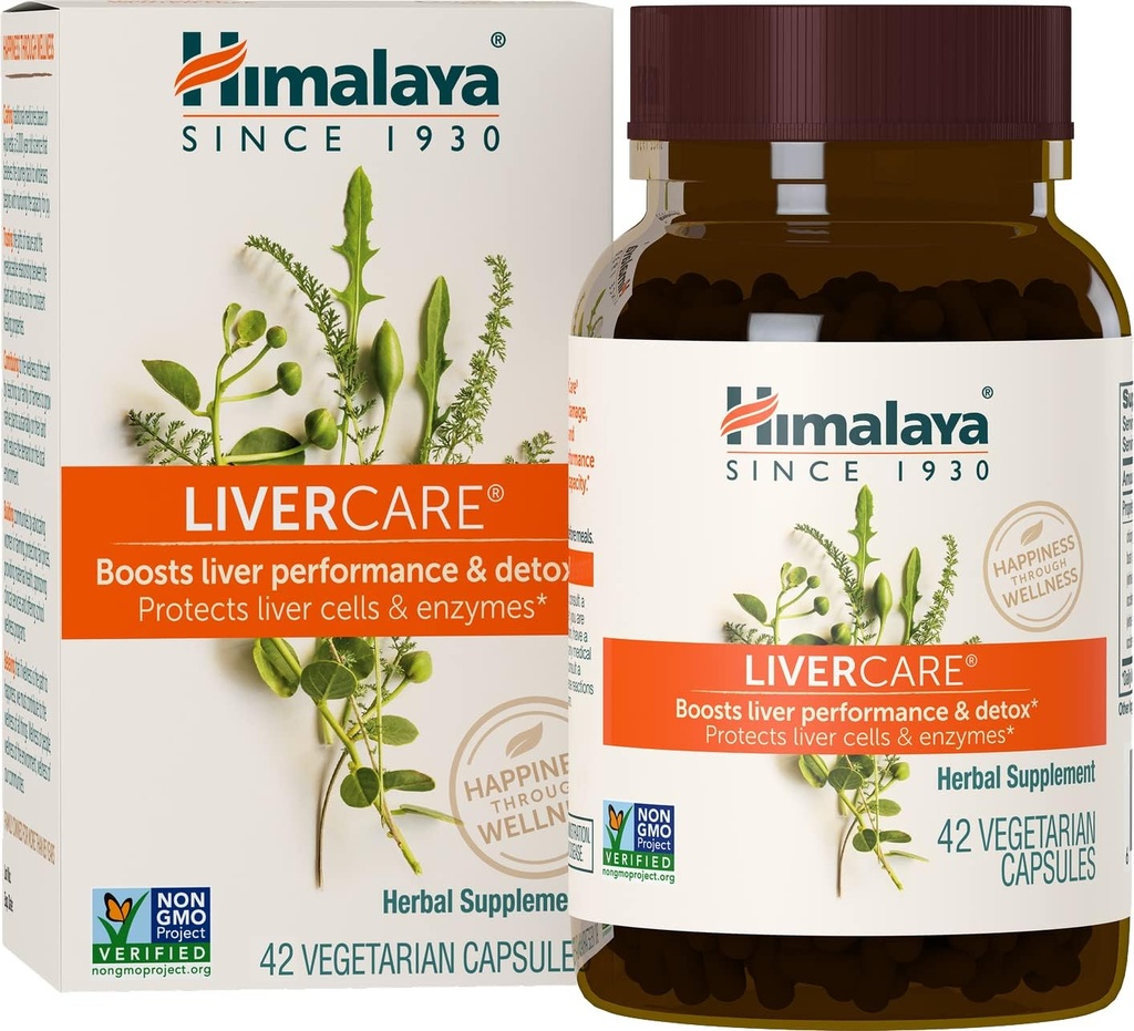 Himalaya LiverCare - Herbal Liver Support Promoting Waste Elimination, Liver Cleanse, Detox, and Bile Production - Vegan, Non-GMO, Gluten Free, 375 mg, 42 cápsulas