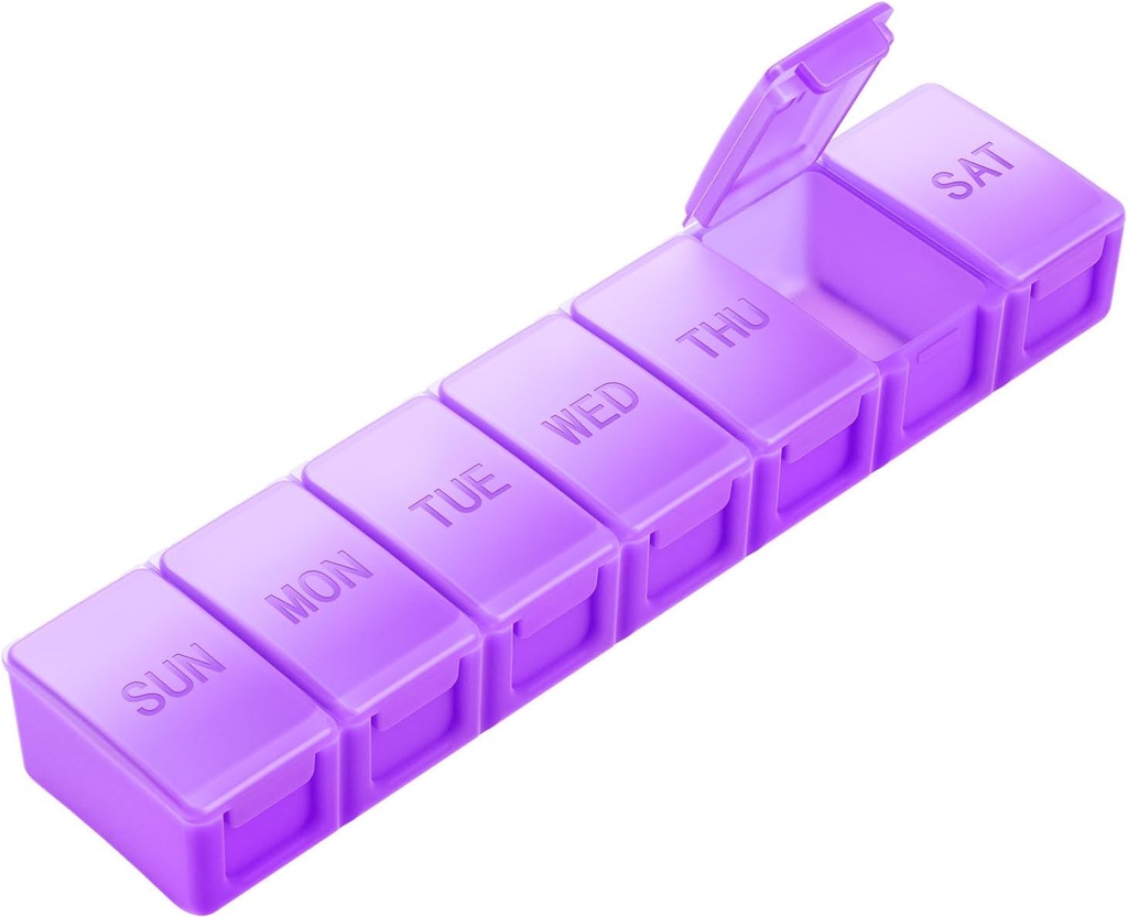 Extra Large Pill Organizer Weekly, KAPENS Daily Pill Case Box Compartments de gran capacidad, 7 Day Pill Containers for Medicine Supplements Vitamin Fish Oil, Purple