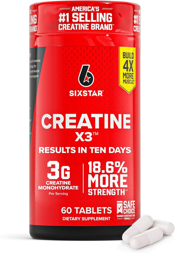 6 Star Creatine Pills, X3 (60 Caplets) - Creatine for Women &amp; Men - Creatine Capsules Soporte Muscle Strength - Pre &amp; Post Workout Creatine Suplemento para la recuperación del músculo &amp; Building - 20 Servings