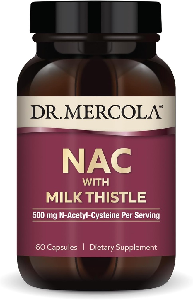 Dr. Mercola NAC con Leche Esteto - con Antioxidantes - Apoyos Procesos de Detoxificación Normal - 500 mg N-Acetil-Cysteine por Serving - No GMO, libre de gluten &amp; Soy Gratis - 60 cápsulas (30 servidos)