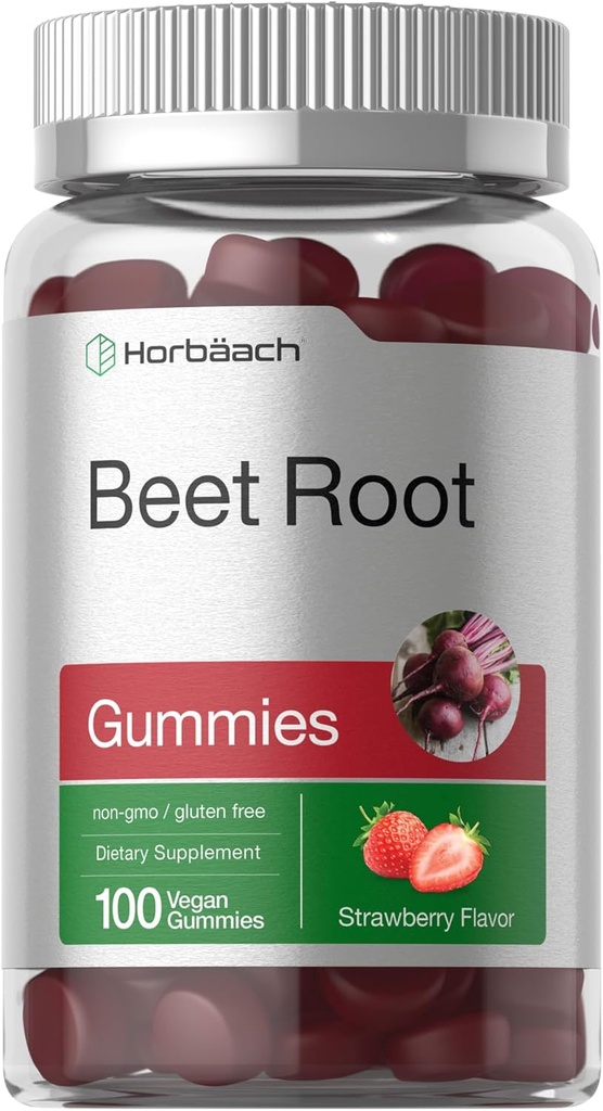 Horbäach Beet Root Gummies ← 6000mg Silencio 100 Cuenta ← Vegan, Non-GMO, y Gluten Free Formula ← Strawberry Flavor