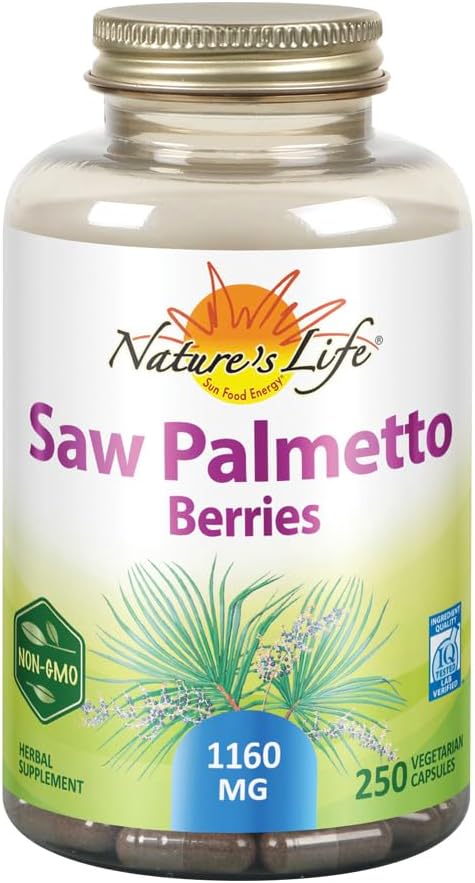 Nature's Life Saw Palmetto Berries 1160 mg ← Prostat saludable, Frecuencia de orina " Apoyo a la salud del cabello ← Non-GMO TEN 250 cápsulas vegetarianas