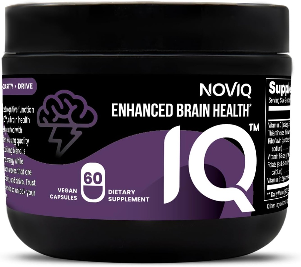 IQ - 11-en-1 Suplemento Nootropic Brain: Apoyos Memoria & Cognition - Bioactive B-Complex w/ 5-MTHF, L-Theanine, L-Tyrosine, Bacopa, Ginkgo, Huperzine - Vegan, Non-GMO, Caffeine Free - 60 Con