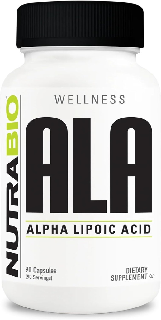 NutraBio Alpha Lipoic Acid (ALA) Suplemento, 300 mg – Apoya la salud antioxidante, Mayo Boost Energy Production and Wellness, 90 cápsulas vegetales