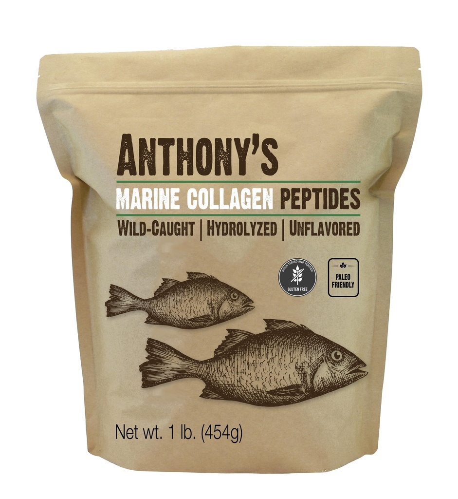 Péptidos de Collagen Marine Hidrolyzed de Anthony, Libre de gluten, Paleo y Keto Friendly, Desarrollado, 1 libra