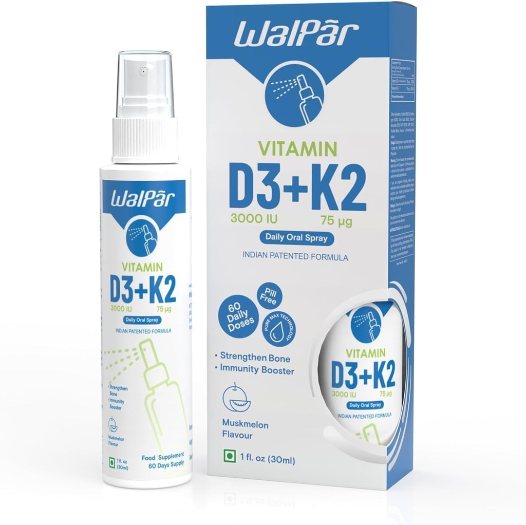 Vitamin D3 and K2 Oral Spray (60 Doses) - 75mcg, 3000 IU Multivitamin Spray- Muskmelon Flavor - Easy Absorption Oral Vitamin D Liquid Supplement - Bone Health Support and Immune Spray for Adults