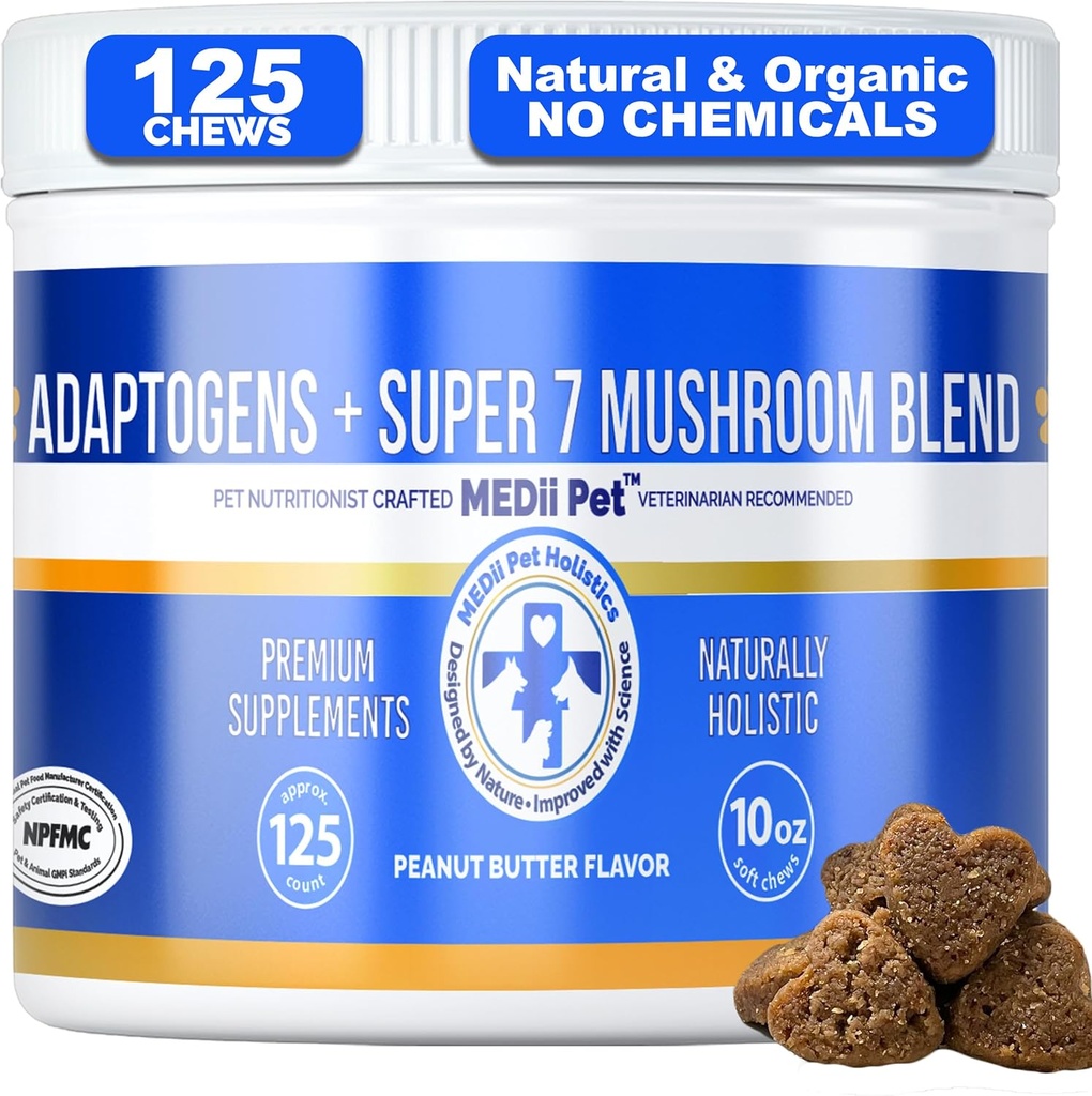 MediiPet 7 Mushrooms Immune Chews - Mushroom Supplement for Dog - Buddy Guard for Dogs Lumps &amp; Bumps - Reishi, Shiitake, Maitake, Turquía Tail - Promote Wellness, Fight Oxidative Stress, Healthy Aging