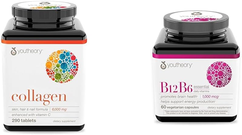 Colágeno de Teoría con Vitamina C, Fórmula Hidrolizada Avanzada para Absorción Optimal & Vitamina B12 B6, Suplemento de Energía Diaria y Apoyo Cerebral, cápsulas vegetarianas, 60 ct
