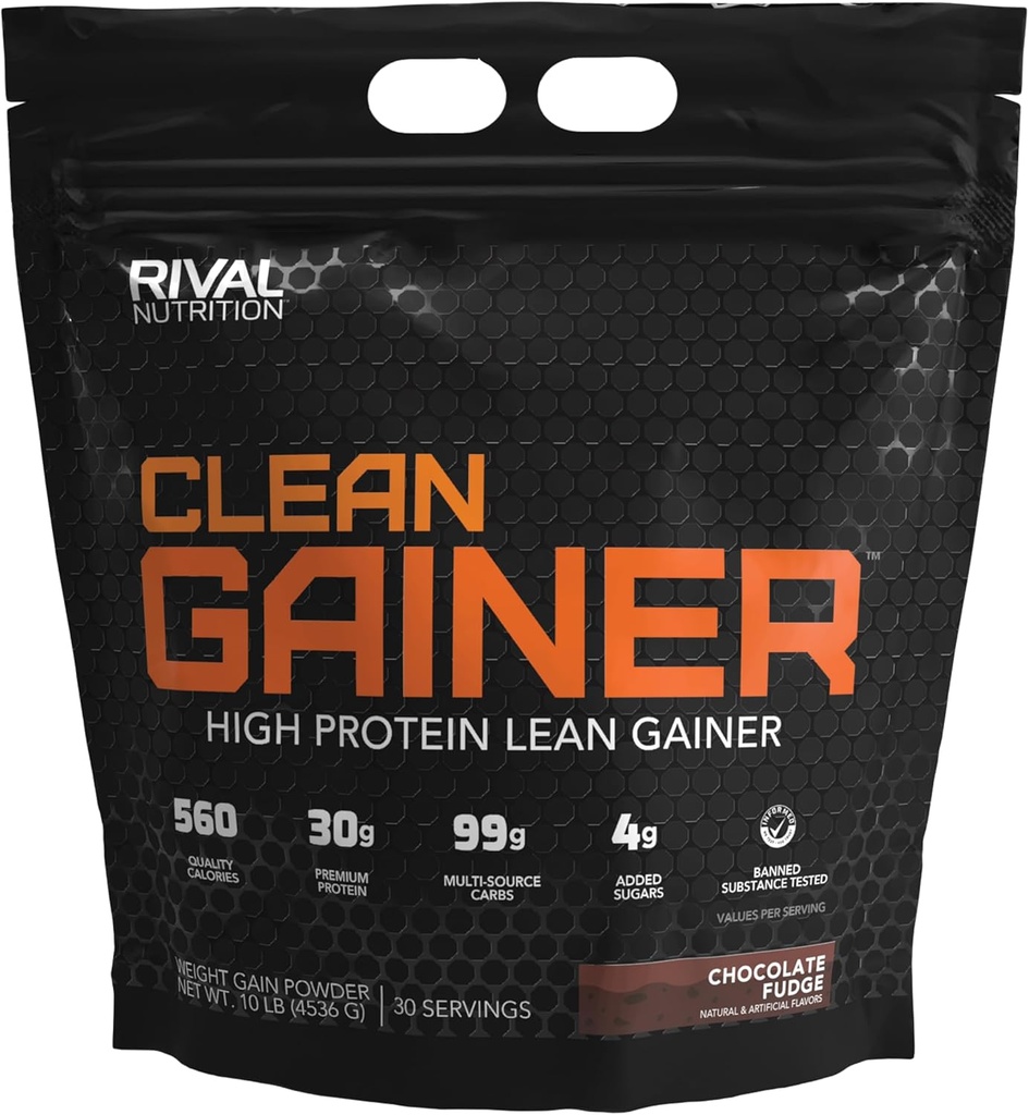 Rivalus Clean Gainer - Chocolate Fudge 10 libras - Delicious Lean Mass Gainer with Premium Dairy Proteins, Complejos Carbohidratos y Lipids de Calidad, No Banned Substances, Made in USA