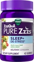 ZzzQuil PURE Zzzs De-Stress Melatonin Sleep Aid Gummies, Helps Calm Your Mind and Body, Ashwagandha for Stress Support, Sleep Aids for Adults, 1 mg por gummy, 42 Count