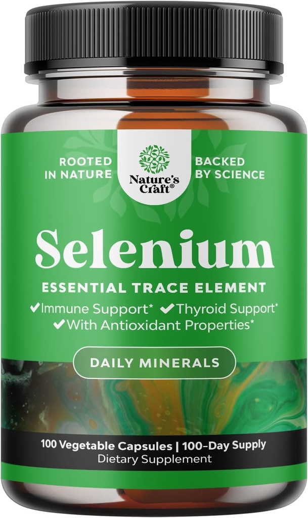 Yeast Free Selenium 200mcg Capsules - High Potency Selenium Supplement for Immunity Antioxidant and Thyroid Support Essential Trace Mineral - Vegan Non-GMO Gluten Free &amp; Made in The US (100 Servings)