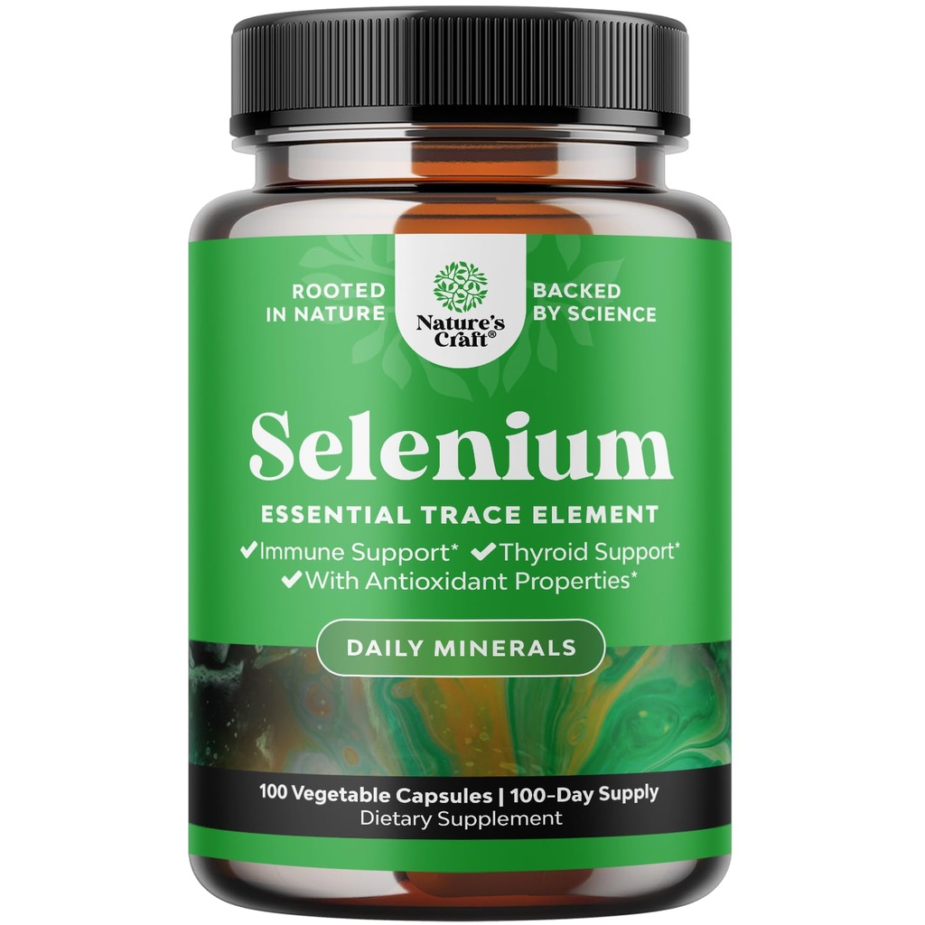 Yeast Free Selenium 200mcg Capsules - High Potency Selenium Supplement for Immunity Antioxidant and Thyroid Support Essential Trace Mineral - Vegan Non-GMO Gluten Free &amp; Made in The US (100 Servings)