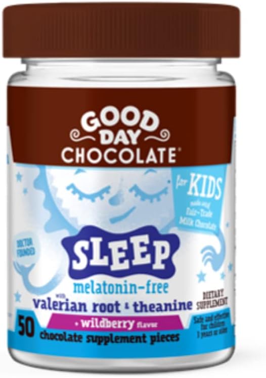 Chaleco de chocolate natural de buen día para niños, suplemento de sueño herbal, sabor salvaje orgánico, comercio justo y chocolate no transgénico, L-Theanine, 50 piezas