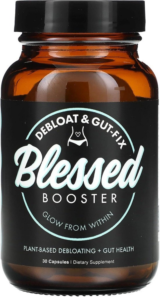 BLESSED Booster De-Bloat & Gut Fix - Daily De-Bloat & Gut Health for Belly Bloat Relief " Water Retention, Digestive Enzymes, Plant-Based, Vegan-Friendly, Gluten-Free, Sugar-Free (30 cápsulas)