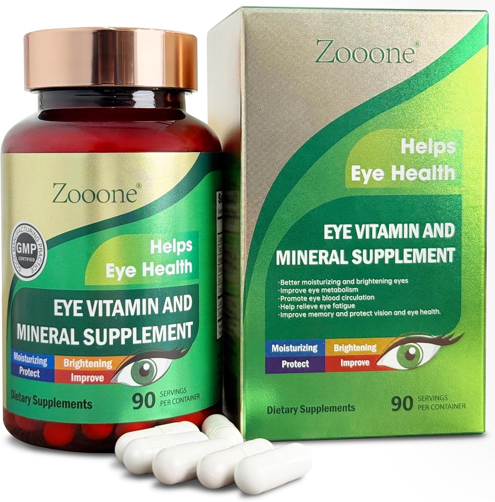 zooone Lutein y Zeaxanthin Eye Vitamins, Eye Vitamin and Mineral Supplement with Vitamin C E Zinc Copper, Vision Support for Macular Degeneration, Eye Health Pills for Adults &amp; Seniors, 90 Capsules