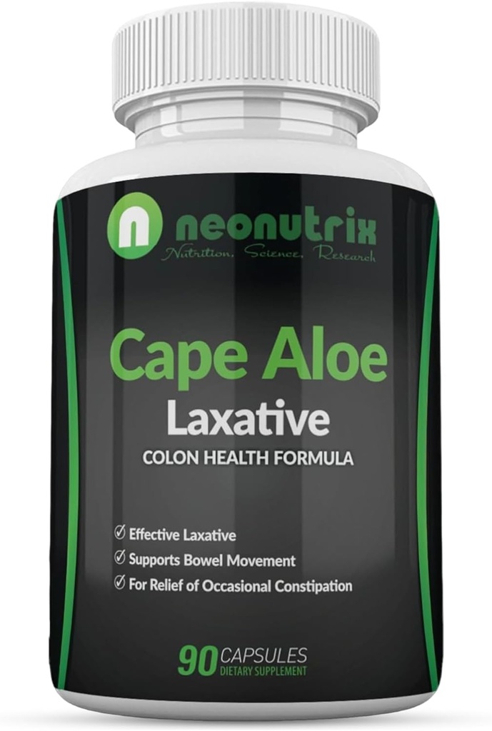 Cape Aloe Natural Laxatives for Constipation Relief- Promotes Healthy Bowel Movement- Supplement for Men &amp; Women - Herbal Detox - 90 Capsules - Made in The USA by Neonutrix