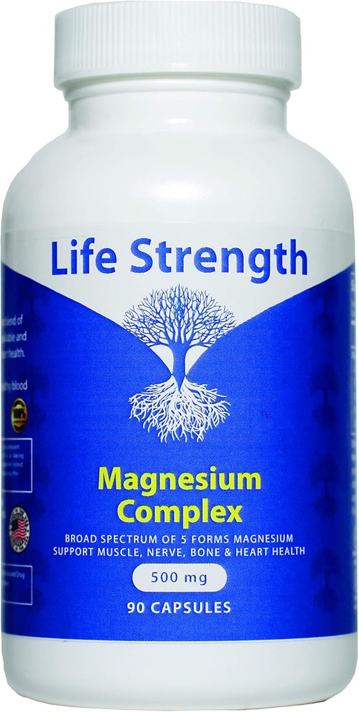 5 Formas Complejo de Magnesio 500 MG - 90 cápsulas - Citrato de Oxido Aspartate Glycinate &amp; Gluconate - Non GMO, Soya, Gluten &amp; Dairy Free Vegetable Capsules