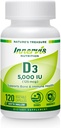 Alta Potencia Vitamina D3 5000 UI – Boost Immune, Soporte Bono & dientes, Fácil de Tragar 120 Capsules Veg