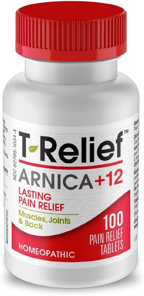 T-Relief Arnica +12 Activos Naturales - Fórmula de acción rápida de todo el cuerpo para hombres y mujeres - 100 Tabletas