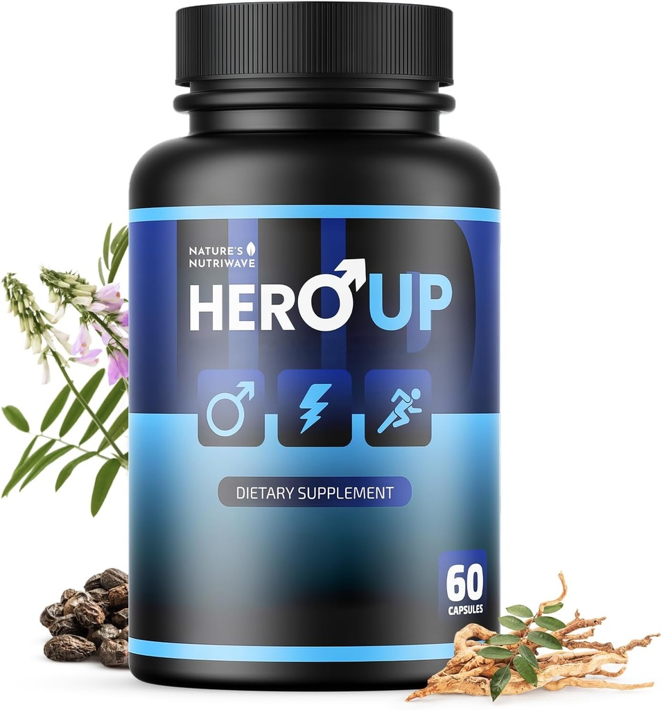 HeroUP - Natural Wellness Supplement with Plant-Based Ingredients – Non-GMO, Stimulant-Free TEN Made in The USA, GMP-Certified ← 60 Capsules, 1 Mes Suppy