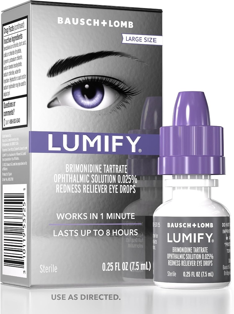 LUMIFY Eye Drops for Red Eyes, Redness Reliever for Brighter Looking Eyes, Works in 1 Minute & Lasts Up to 8 Hours, Eye Drops, 0.25 Fl Oz (7.5mL)