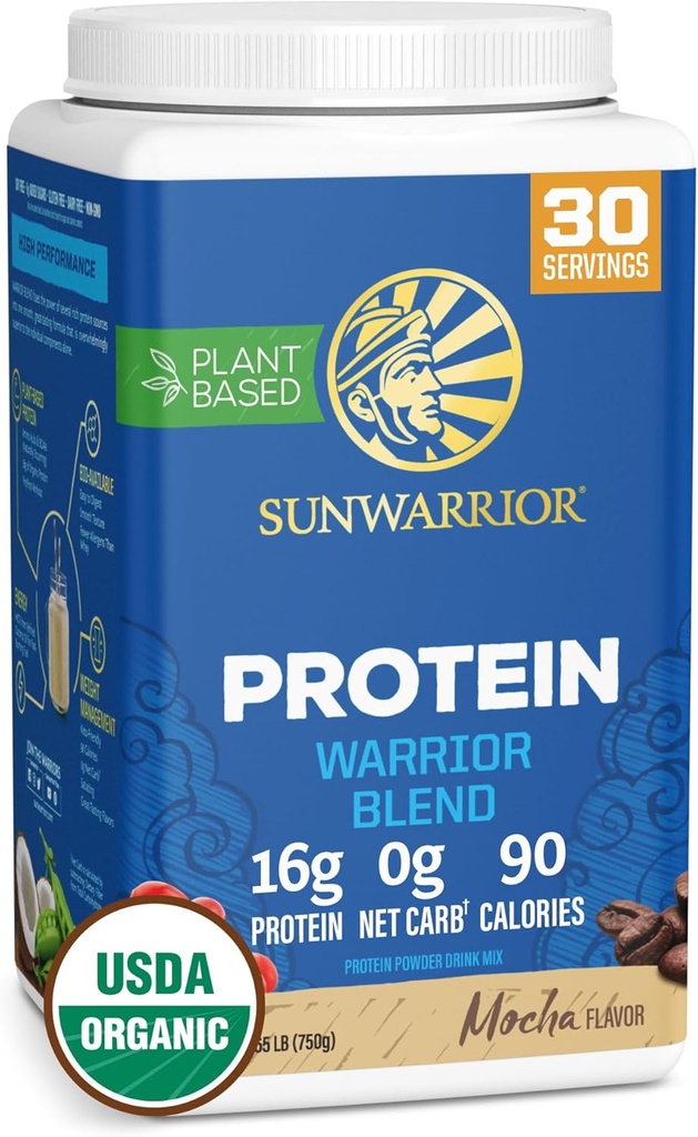 Polvo de proteína vegano con BCAA Silencioso de cáñamo orgánico Proteína Gluten libre de lácteos no transgénicos Sugar de soja libre de bajo carbohidrato con base de plantas Protein Powder ←Mocha 30 SRV 750 G ← Warrior Blend by Sunwarrior