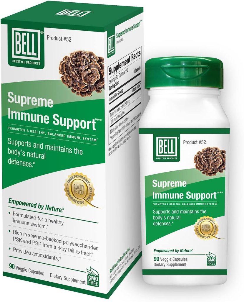 Bell Supreme Immune Support™ Mushroom Supplement Unique Blend with Turkey Tails Mushroom -A Natural Supplement for Immune Support, Unique Blend | 90 Capsules