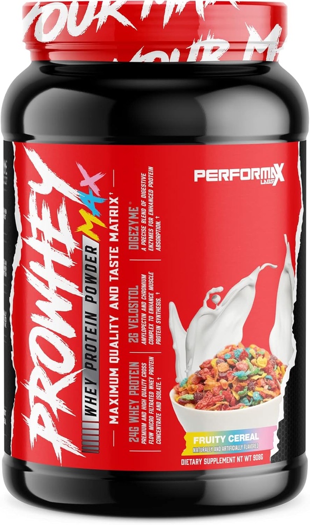 ProWhey Max Whey Protein Powder viv Maximum Quality and Taste ¦ 24g Protein with Added Digestive Enzymes ← Delicious Flavors (Fruity Cereal, 2 libras)
