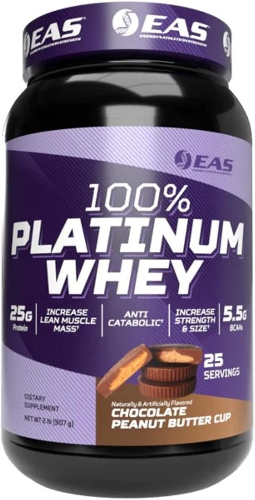 EAS 100% Platinum Silencio 3 Proteínas ultra-Platino tóxica Aumentar Tamaño &amp; Fuerza Silencio 25g Proteína, 5.5g BCAAs  2 Libra (Chocolate Peanut Butter Cup)