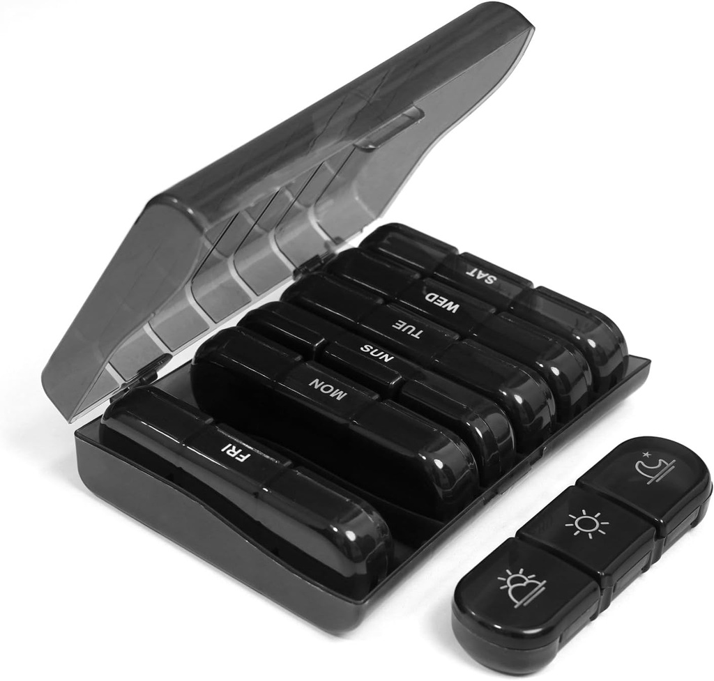 SenyerKare Weekly Pill Organizer 3X a Day, Pill Dispenser 3 Times a Day, Portable Travel Pill Box 7 Day with Large Pill Containers, Pill Case for Medicine to Hold Vitamins/Fish Oil/Supplements, Black