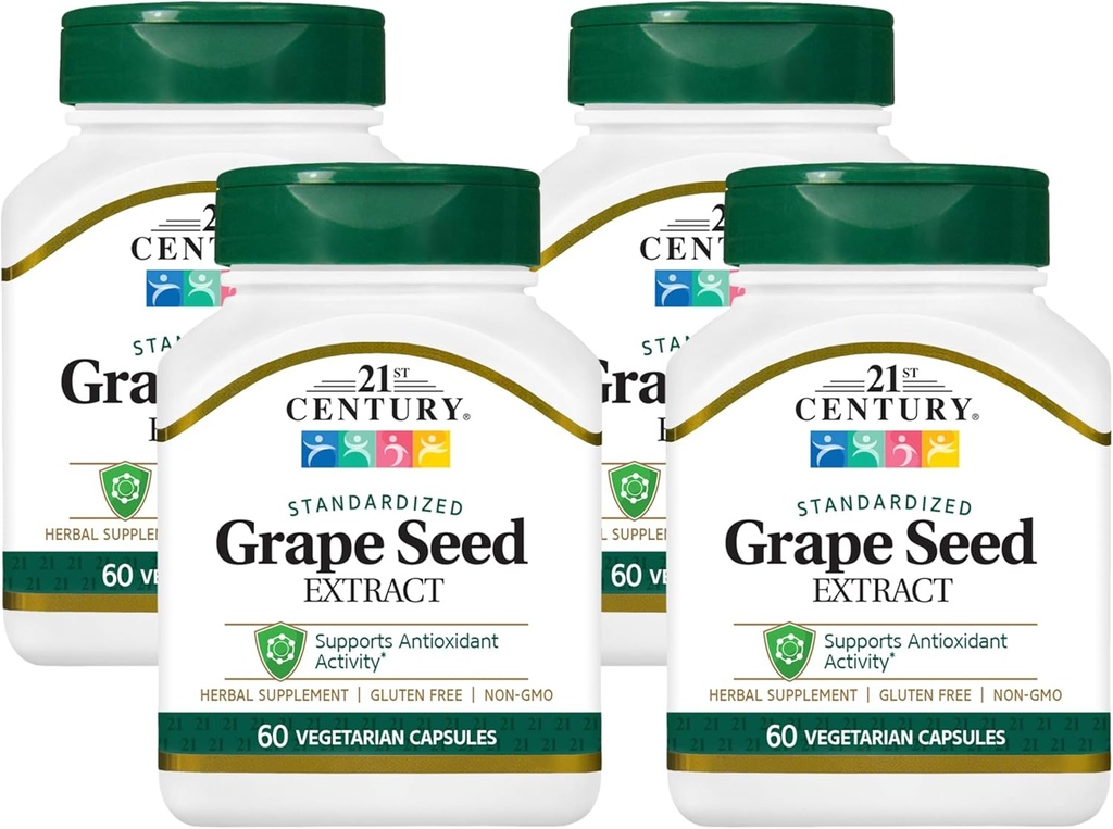 21st Century Grape Seed Extract Veg Capsules, 60 Count (21378) (Pack of 4)