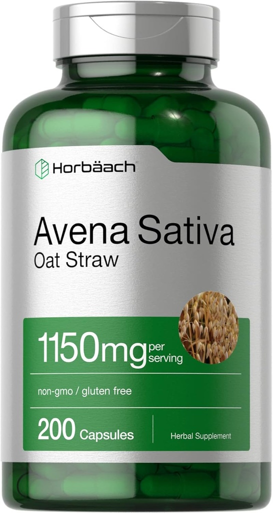 Horbäach Avena Sativa Extracto 1150 mg  200 Capsules  durable Oat Straw Extract ← Non-GMO, Gluten Free