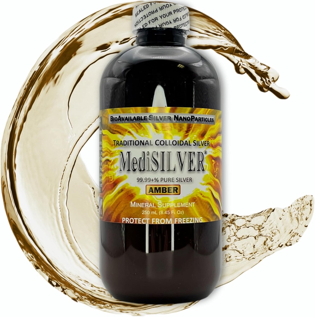 MediSILVER Amber Immunity Booster Tradicional Verdadero Colloidal Silver AgNP Nutrient - 250 mL en Amber Plastic Bottle
