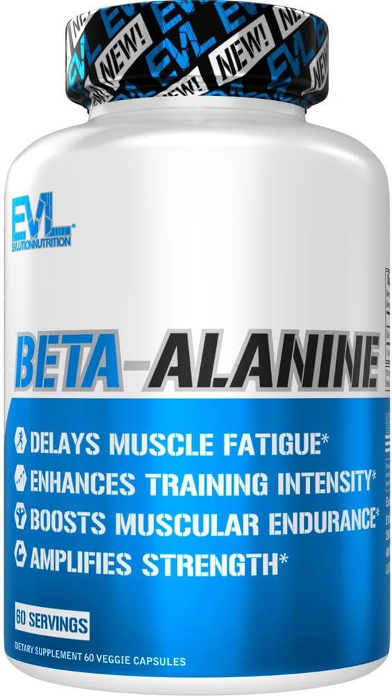 Evlution Nutrition Beta-Alanine Capsules - Intensidad de Entrenamiento de Mejoras - 60 Suplemento de Beta-Alanina para Hombres y Mujeres - Fatiga Musculo Delay, Resistencia Boost, Amplifique Fuerza