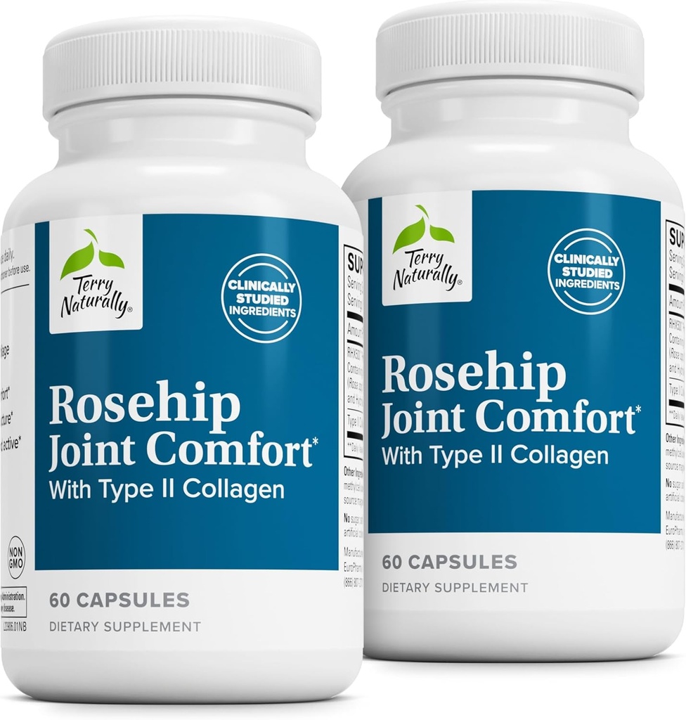Terry Naturalmente Rosehip Joint Comfort - Movilidad Conjunta Saludable & Flexibilidad Complemento - Suplemento con Tipo II Collagen - Estructura Conjunta &amp; Cartilage Suplemento - 60 cápsulas (2 Pack)