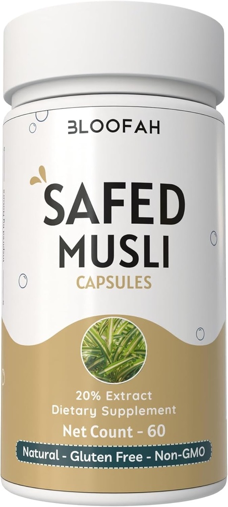 Safed Musli Capsules 500mg ← 20% Extract Powder  sometida Chlorophytum borivilianum Herbal Supplement ← Non-GMO, Gluten-Free ← Premium Quality Extract Purity & Potency tención (60 Cuenta (Pack of 1))