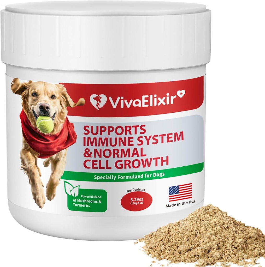 Suplemento de Bombas y Bombas de Perro; Tratamiento de Lipoma, Mushroom de Tail de Turquía, Buddy Immune Support " Normal Cell Growth Guard, Reishi, Shiitake, Maitake, Turmeric Root - 30-Day Supply