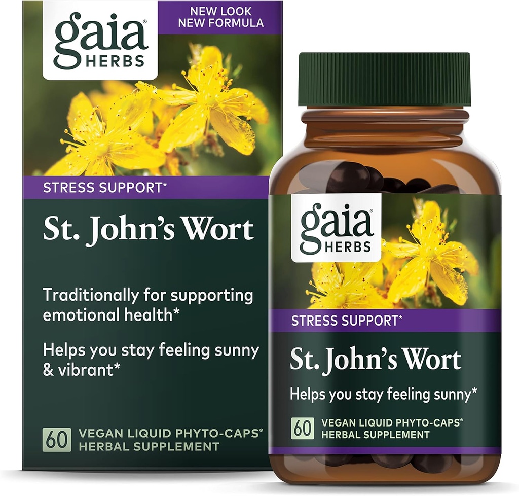 Gaia Herbs St. John's Wort, Vegan Liquid Capsules, 60 Conde - Stress Support to Promote a Positive and Sunny Mood
