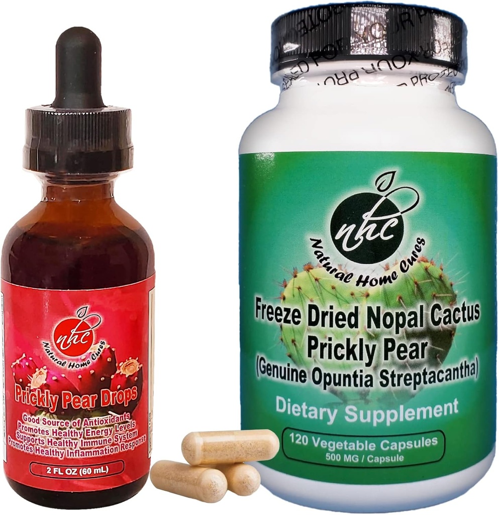 Prickly Pear Nopal Cactus Suplemento Combo Pack - Freeze Dried Cactus Fruit Extract - 120 Vegetable Capsules & 2oz Liquid Drops - Vegan, Rich in Betalains, " Bioavailable