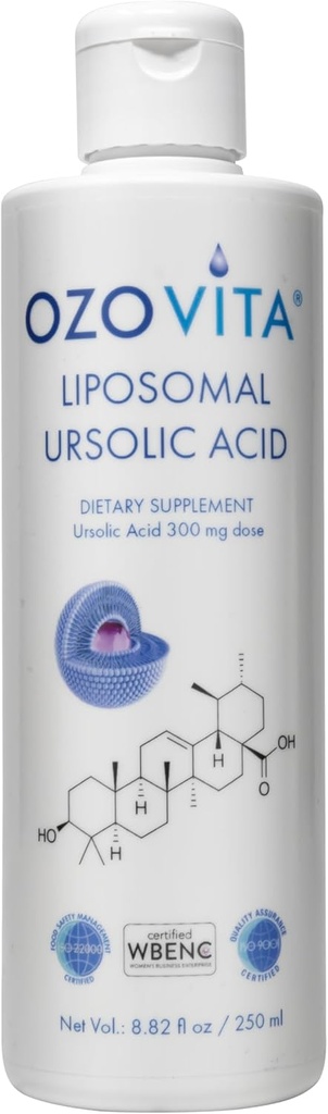 Liposomal Ácido ursolico 300 mg ← Micelle Technology for High Absorption ¦ Orgánica Coconut Flavor tóxico Vegan, Non-GMO, Gluten-Free, No PEG ← Made in FDA Registered Facility Ø 250 ml (50 Servings)