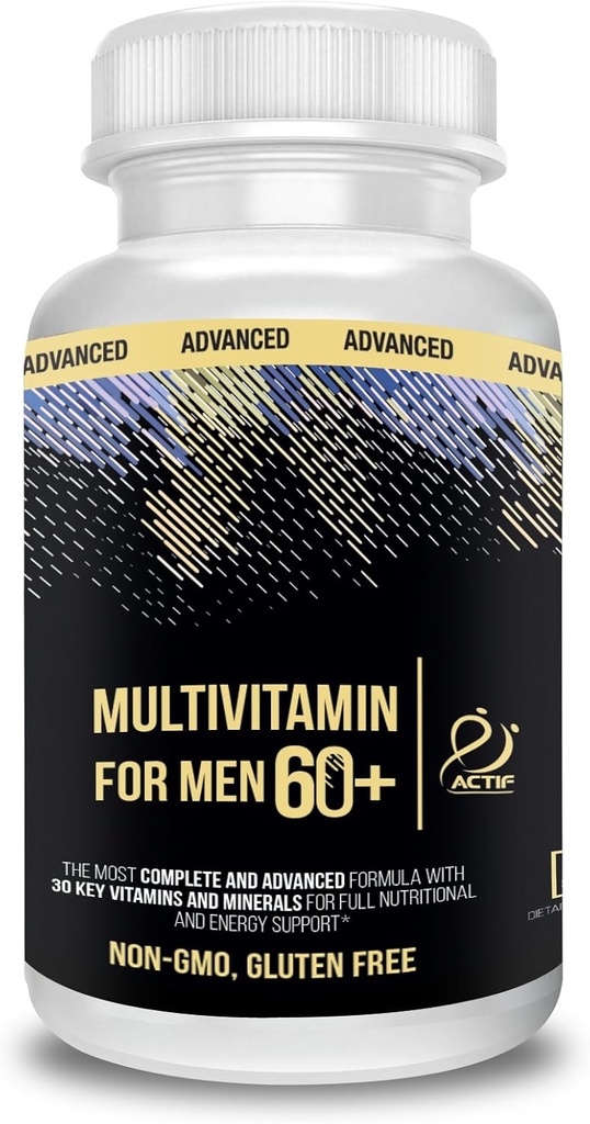 Actif Multivitamínico para Hombres Edad 60+ con 30 vitaminas orgánicas y hierbas orgánicas, No GMO, Made in USA, 120 Conde