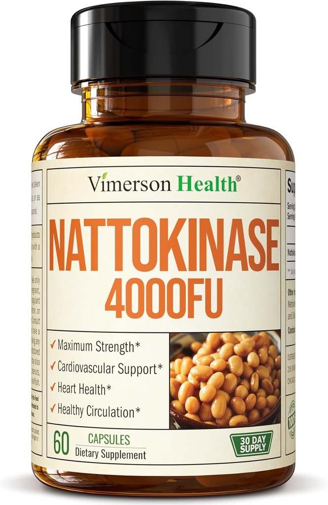 Suplemento de Nattokinase - Suplementos de salud cardíaca con Nattokinase 4000 FU - Max Strength Circulation Suplementos - Enzimas sistémicos para la circulación saludable " Smooth Flow. No GMO Vegan. 60 cápsulas