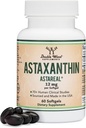 Astaxanthin 12mg Max Strength (Only Patented Astaxanthin (Astrareal) with 70+ Human Clinical Trials - World's Most Studied Brand) Grown, Harvested, and Made in The USA (Astaxantina) by Double Wood