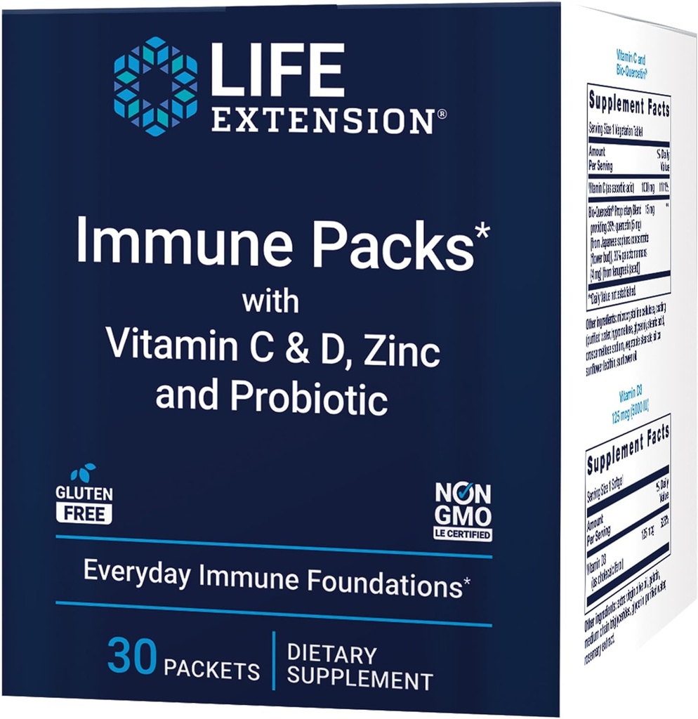 Life Extension - Immune Packs with Vitamin C & D, Zinc and Probiotic (30 Packs)