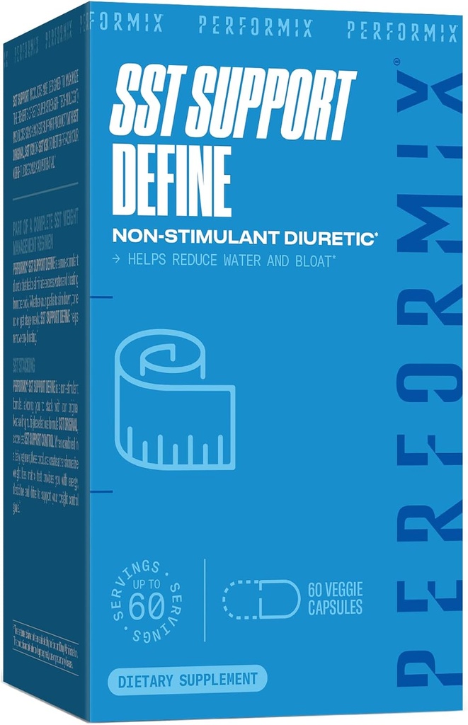PERFORMIX SST Support Define Diurético no simultáneo - 60 cápsulas vegetales - Reducir el agua y el rubor - Soporte Salud de la tract urinaria &amp; Limpiar el cuerpo completo con el extracto de diente &amp; Vigar de sidra de manzana