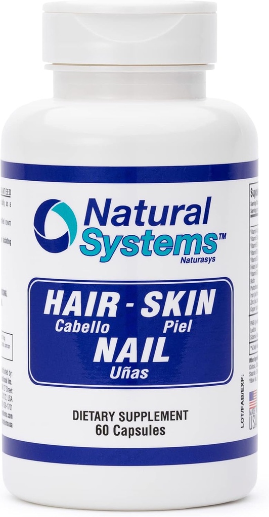 Esquí de pelo y uñas Vitaminas Suplemento 60 Cápsula por sistemas naturales - uñas fuertes y crecimiento del cabello Vitaminas para mujeres y hombres - Esquí de pelo de biotina natural y uñas Vitamina - Protección de la piel Vitaminas