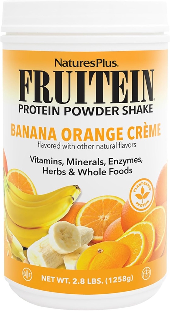 NaturesPlus FRUITEIN Banana Orange Creme Shake - 2.8 lbs - 10 gramos de proteínas de base vegetal por servicio - Supports Energy & Immune System - Vegetarian, Gluten Free " Non-GMO - 37 Servings