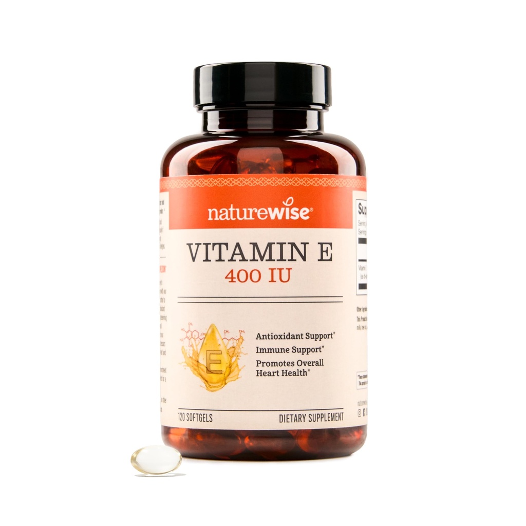 NatureWise Vitamin E 400 IU Softgels (180mg DL-Alpha) - Dairy, Gluten & Soy Free - Antioxidant-Rich Dietary Supplement for Skin, Heart, and Immune Health Support - 4-Month Supply, 120 Count
