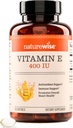 NatureWise Vitamina E 400 U Softgels (180mg DL-Alpha) - Dairy, Gluten &amp; Soy Gratis - Suplemento dietético Antioxidante-Rich para la piel, el corazón y el apoyo a la salud inmune - Suministro de 4 meses, 120 Conde