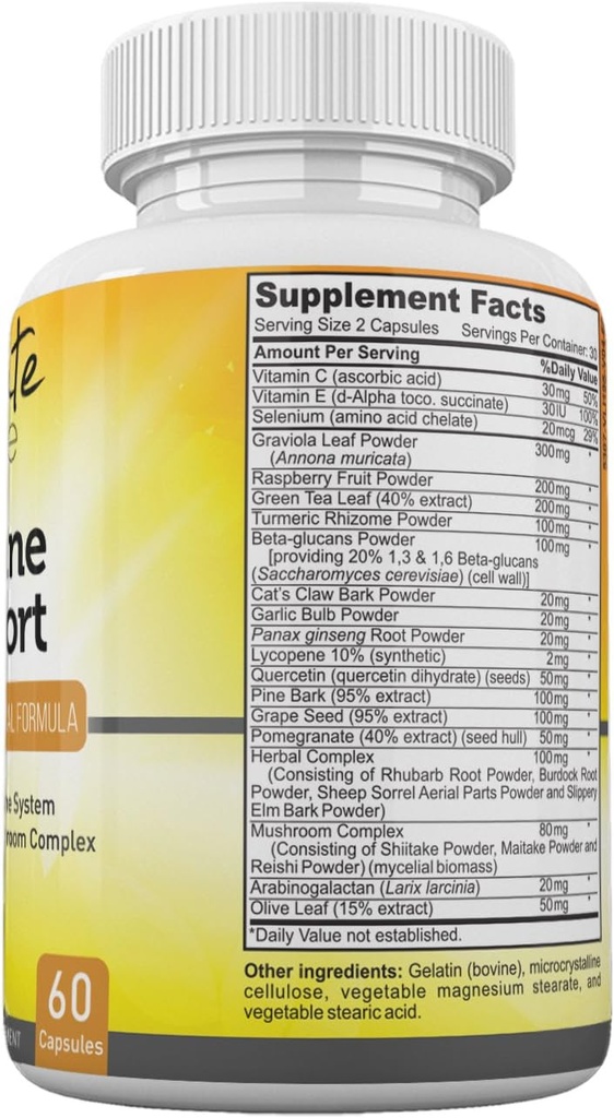 Amate Life Immune Support Maximum Defense - Immune System Booster Vitaminas C & E Mushroom Supplement Plus 20 Active Ingredients Antioxidantes Immunity Booster Hombres y Mujeres 60 cápsulas Made in USA